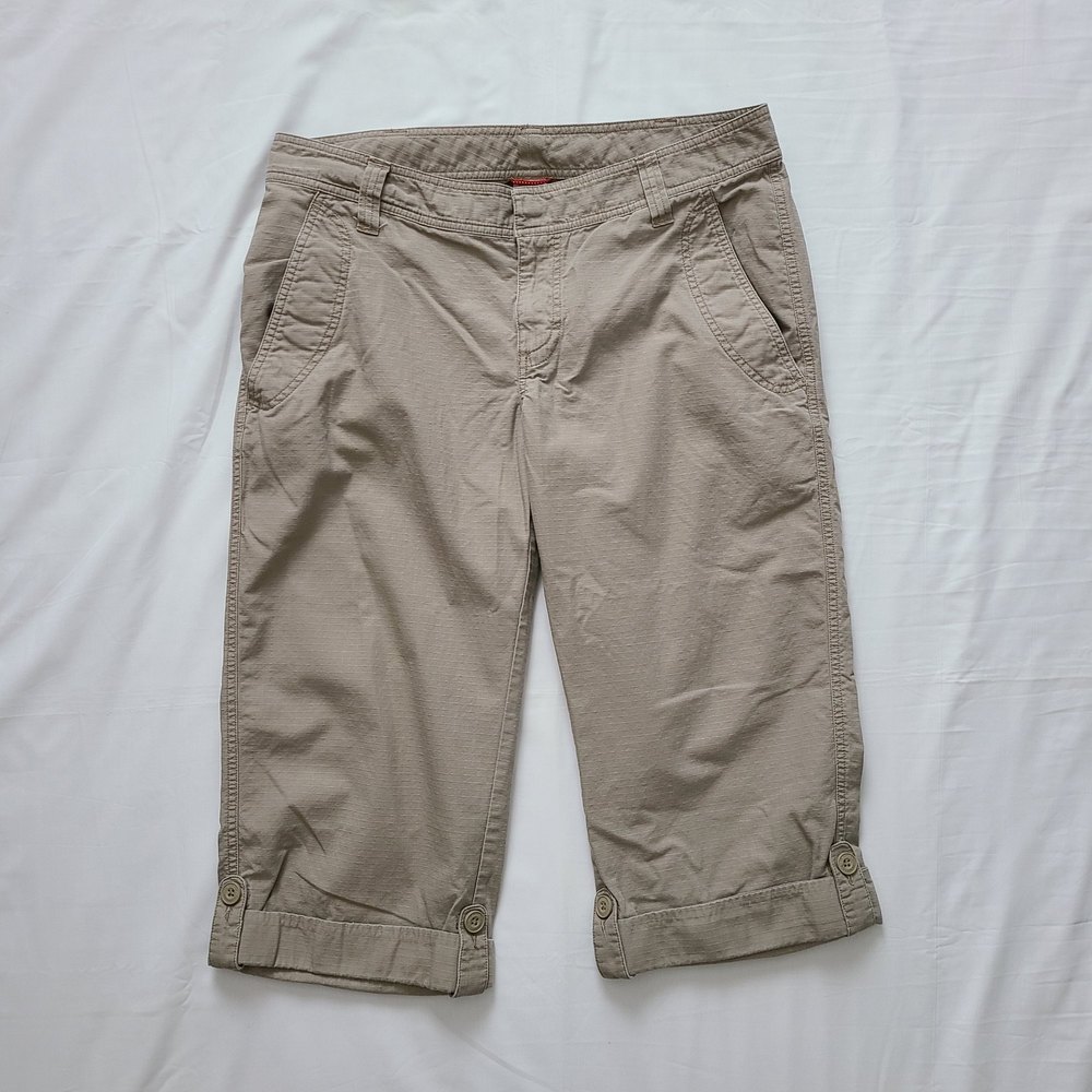 The North Face Women's Cuffed Capris Size 14 Tan Ripstop 100% Cotton Pockets